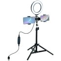 Puluz LED ring lamp 16cm, with tripod stand up to 70cm and double phone holder, USB