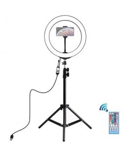 Puluz LED žiedinė lempa 26cm, su trikoju stovu iki 1.1m ir telefono laikikliu, USB