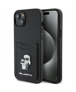 Dėklas Karl Lagerfeld KLHCP15SSAPKCNPK iPhone 15 6.1" juoda|juodas hardcase Saffiano Cardslot Karl&Choupette Metal Pin