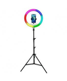 Žiedinė lemputė WP Studio žiedinė lemputė Powerton 13", RGB LED, didelė, reguliuojama šviesos spalva ir intensyvumas, telefono l