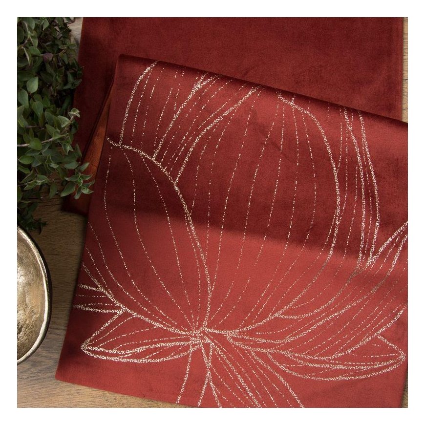 Eurofirany BLINK / 12 Velvet table runner with a large lotus flower pattern, 35X220 cm, color: brick – 4