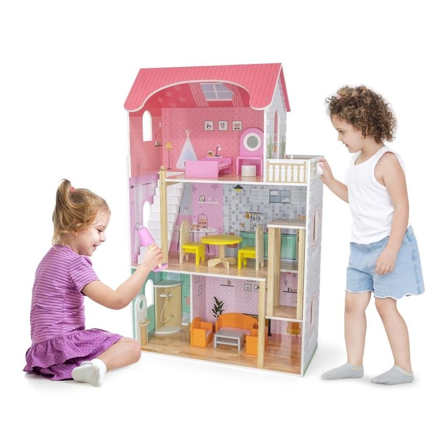 Viga Toys Large wooden 3-story dollhouse with Viga furniture – 2