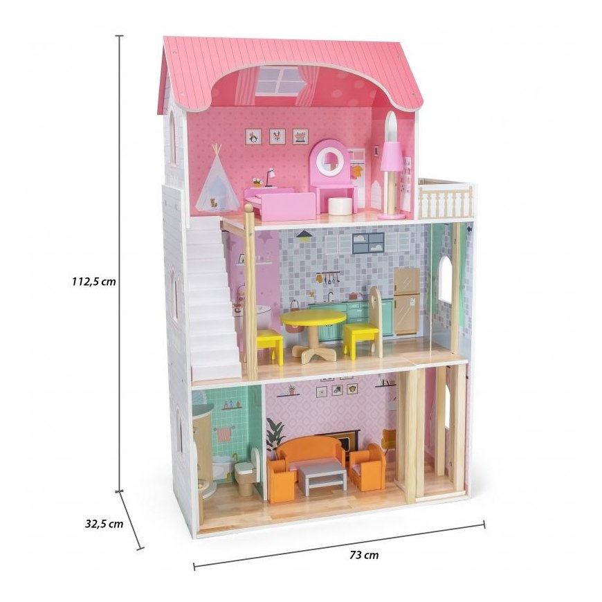 Viga Toys Large wooden 3-story dollhouse with Viga furniture – 3