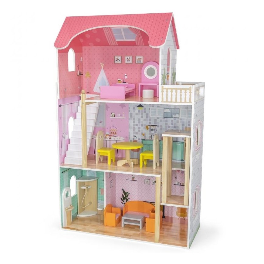 Viga Toys Large wooden 3-story dollhouse with Viga furniture – 5