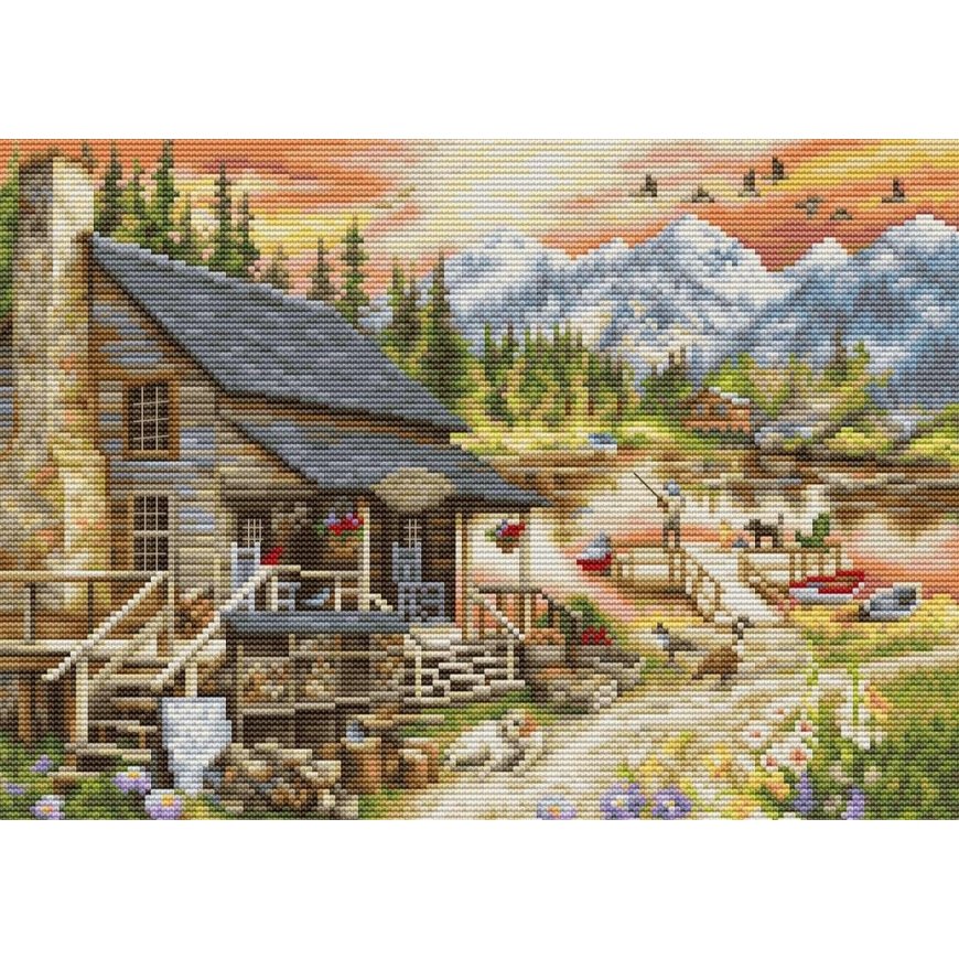 luca S Cross stitch kit Log Cabin General Store (small format version) 30.5x22 cm SBU5020 – 2