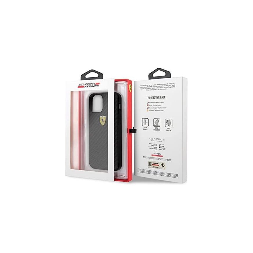„Ferrari FERCAHCP12SBK iPhone 12 mini 5,4“ juodas/juodas kietas dėklas „On Track Real Carbon“ – 3