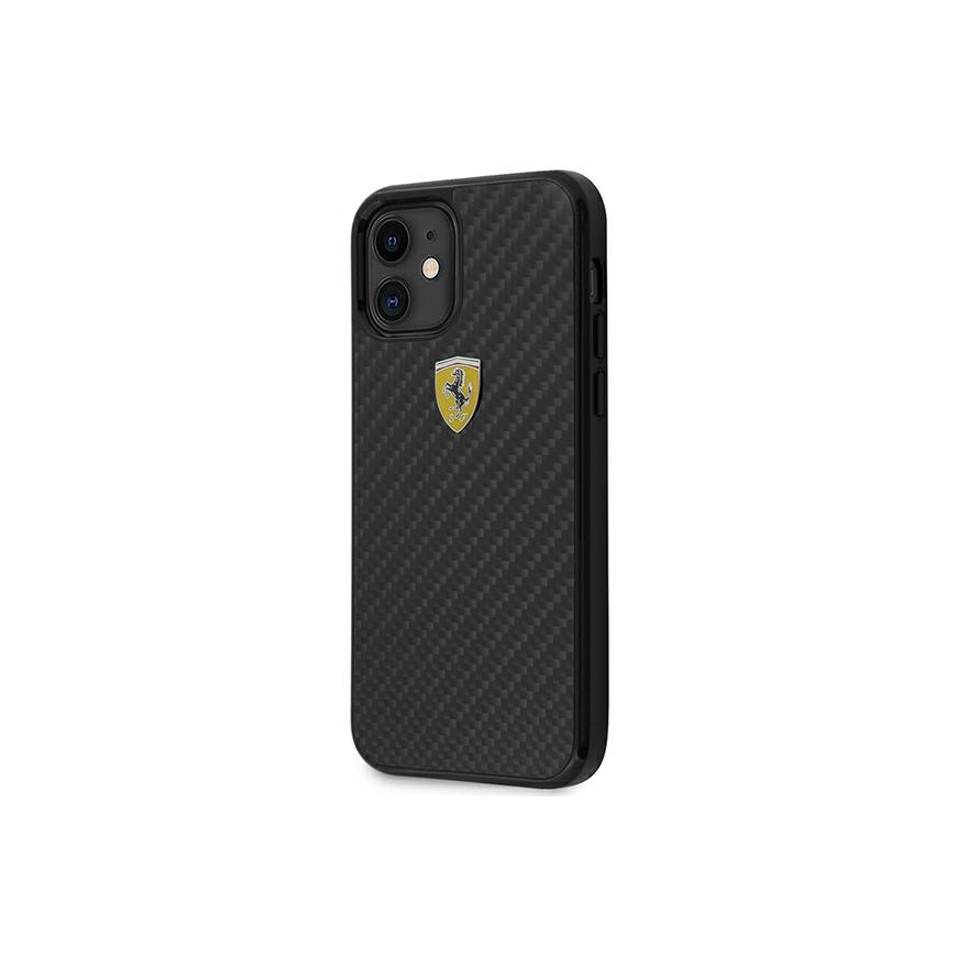 „Ferrari FERCAHCP12SBK iPhone 12 mini 5,4“ juodas/juodas kietas dėklas „On Track Real Carbon“ – 5