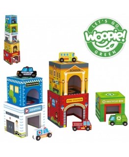 WOOPIE Green Cube Puzzle City vehicles in boxes + figures 10 pcs.