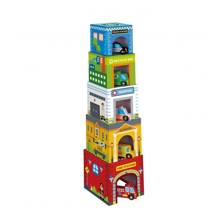 WOOPIE Žalias Cube Puzzle Miesto transporto priemonės dėžėse + figūrėlės 10 el. – 2