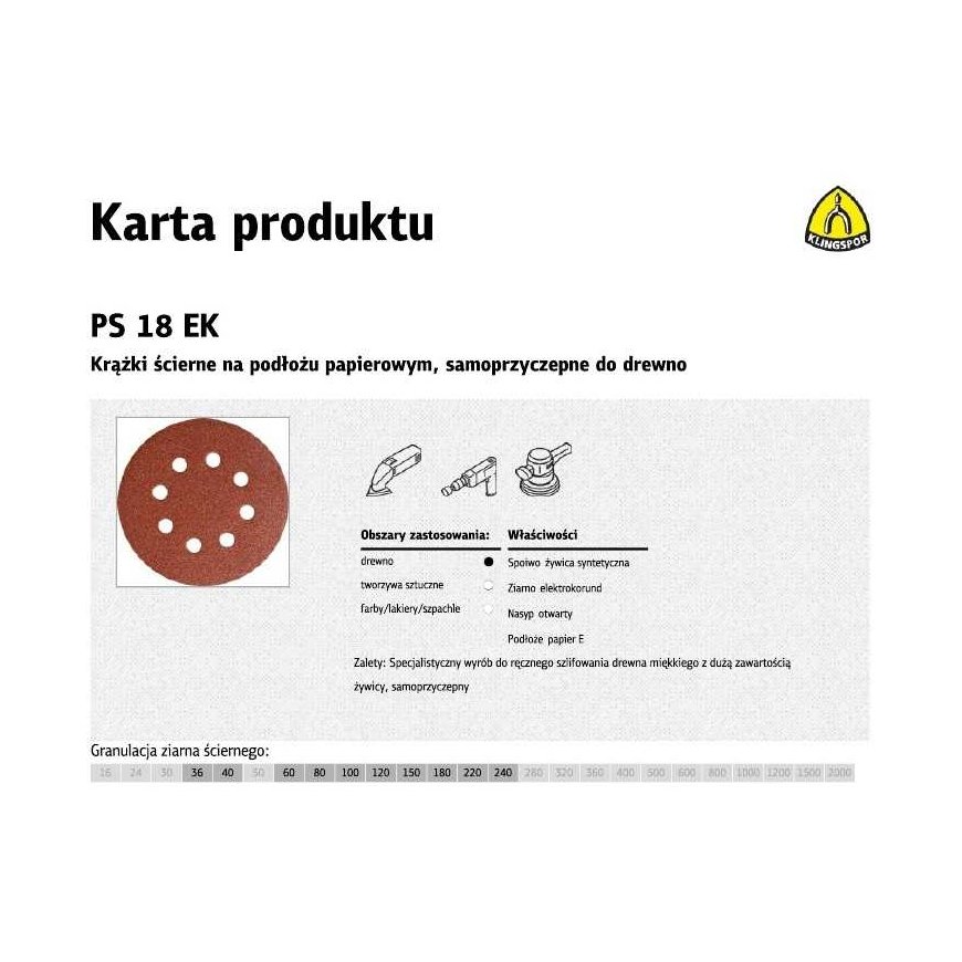 KLINGSPOR SELF-ADHESING ABRASIVE DISC 125mm PS18EK gr.150 GLS5 8-HOLES/50pcs.