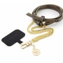 Dėklas Guess Crossbody Strap PU 4G grandinėlė su žavinga aukso/ruda spalva Dėklas Guess Crossbody Strap PU 4G grandinėlė su žavinga aukso/ruda spalva