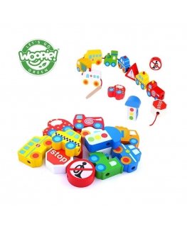 Wooden educational drill blocks 13 pcs. - Vehicles for Woopie