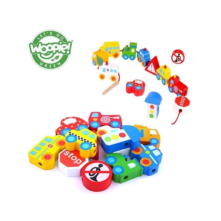Wooden educational drill blocks 13 pcs. - Vehicles for Woopie
