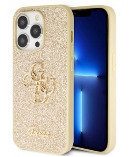 Guess Apple iPhone 15 Pro Max Fixed Glitter 4G Metal Logo Case Gold