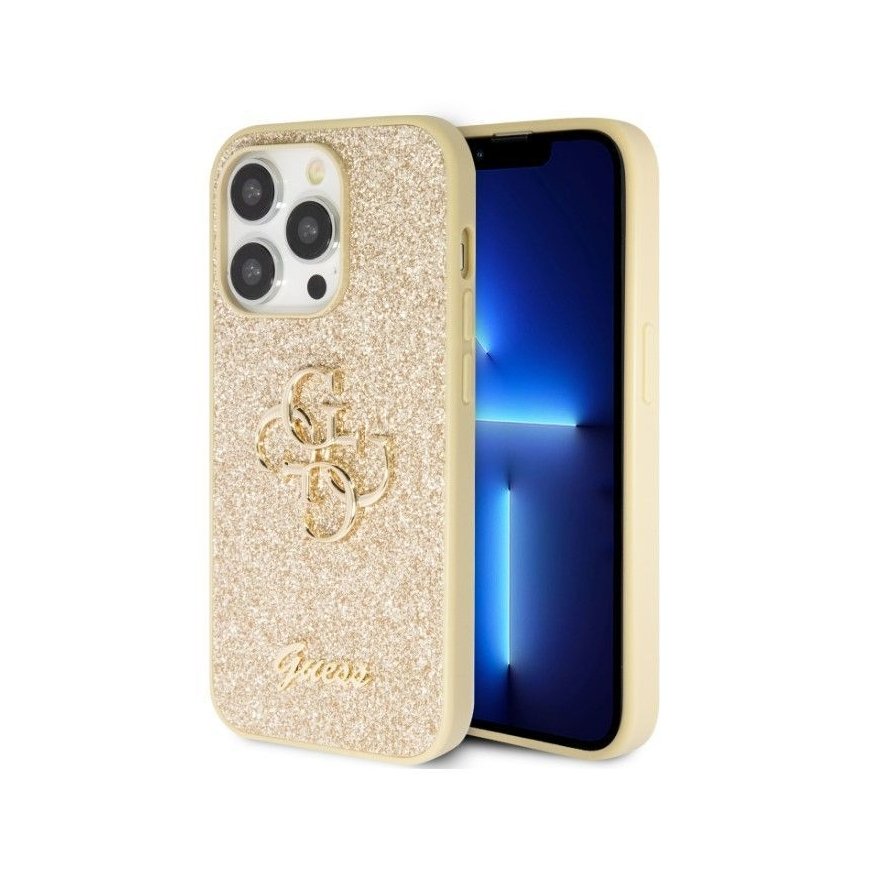 Guess Apple iPhone 15 Pro Max Fixed Glitter 4G Metal Logo Case Gold