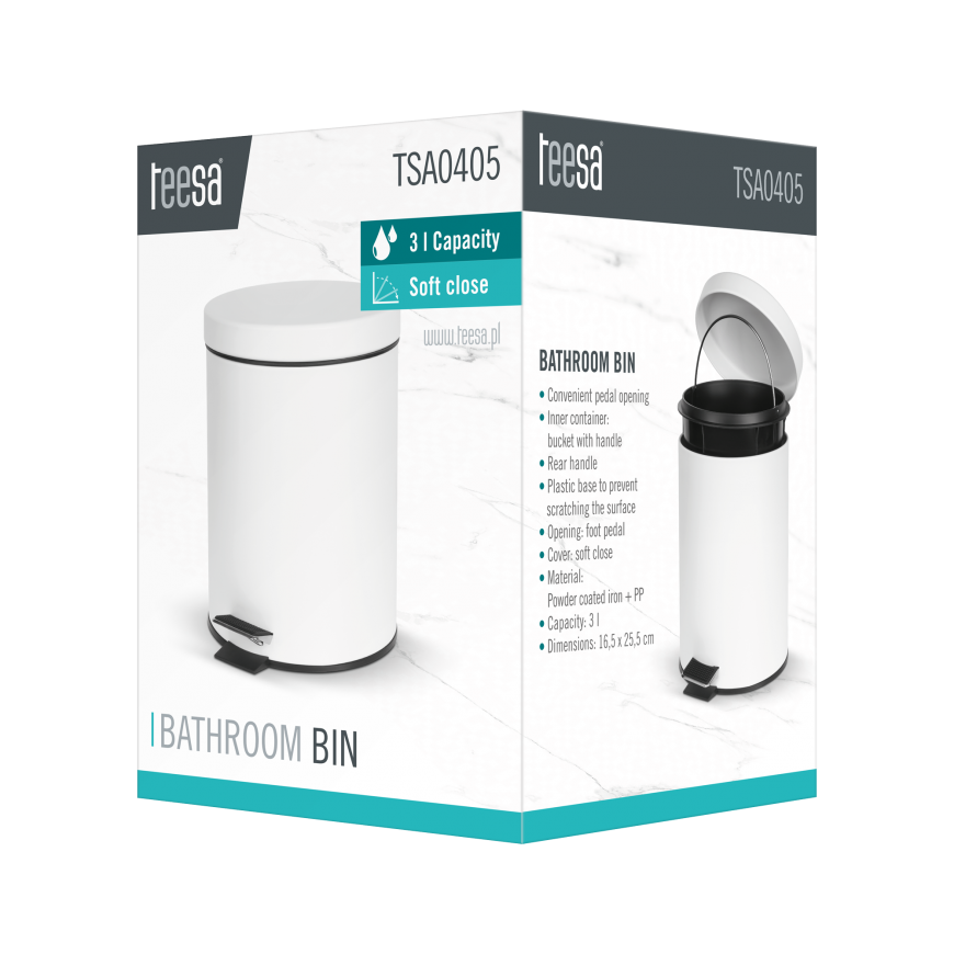 Teesa Dustbin łazienkowy 3 l (white) – 3