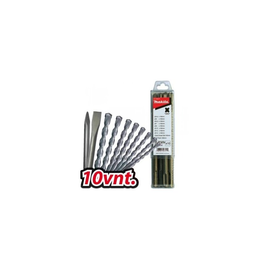 Grąžtas Makita D-44971 SDS-PLUS Komplektas (5,5x160mm 6x160mm 6,5x160mm 7x160mm 8x160mm 10x160mm 12x160mm 15x160mm kaltas 160mm – 3