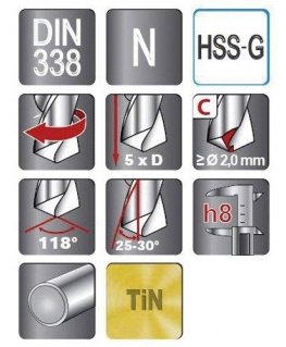 Spiral drill for metal RUKO HSS-G TiN 11.5 mm