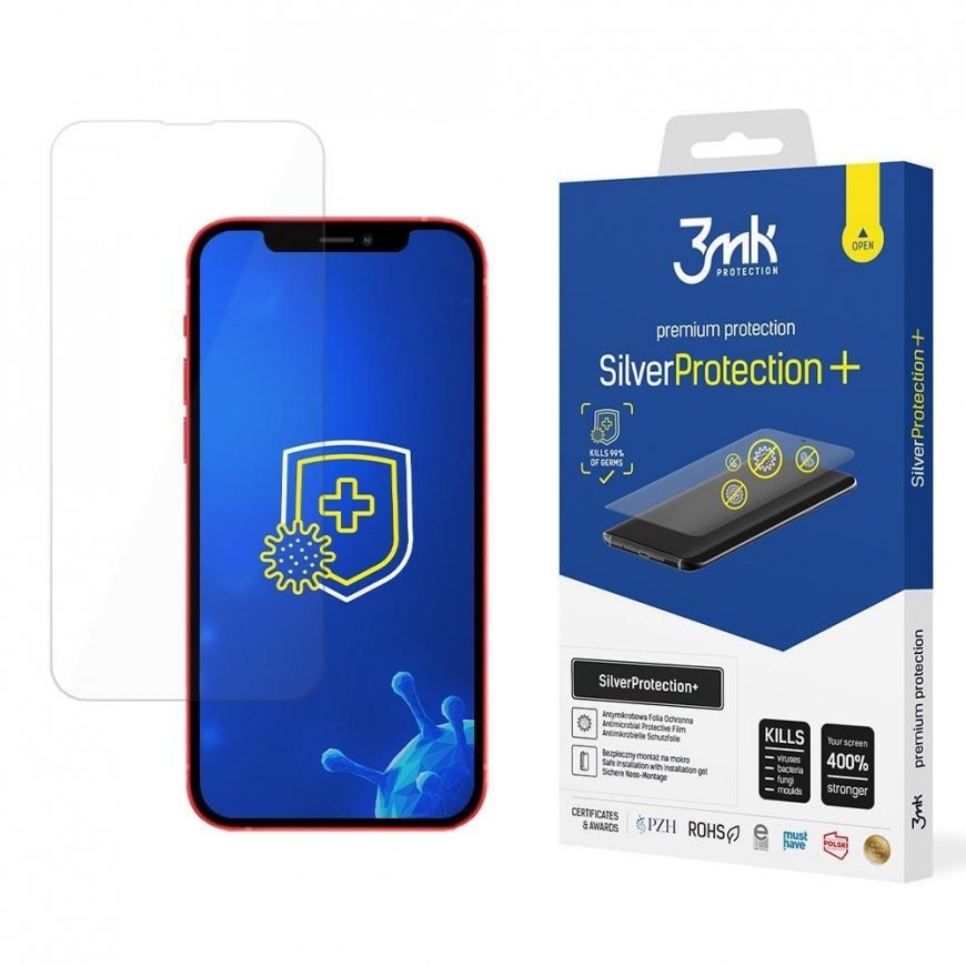 Antibakterinė ekrano apsauga iPhone 13 iš 3mk Sidabrinis Protection+ serijos
