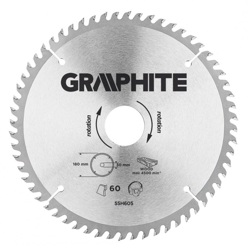 GRAPHITE Diskinio pjūklo diskas, Widia, 180 x 30 mm, 60 dantų – 2