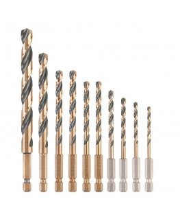 Grąžtas kompleksas 10 vnt. metaliniai grąžtai Juodas&Gold 1/4" laikiklis, DEWALT [DT20620-QZ] TOUGH CASE+