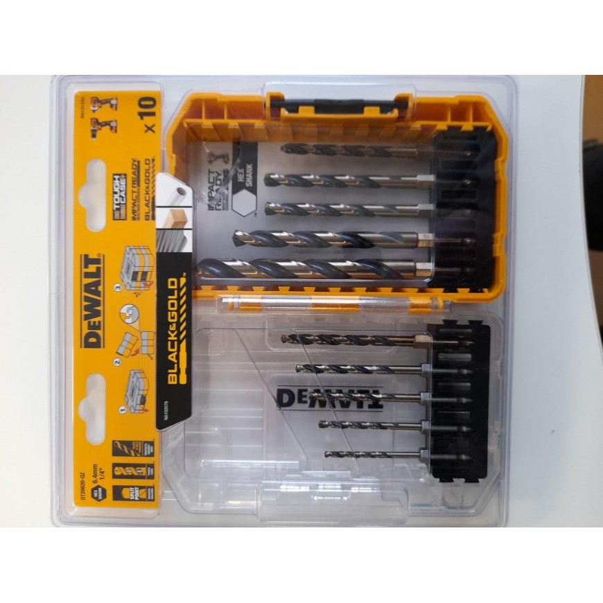 Grąžtas kompleksas 10 vnt. metaliniai grąžtai Juodas&Gold 1/4" laikiklis, DEWALT [DT20620-QZ] TOUGH CASE+ – 3