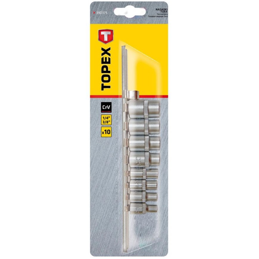 Topex 1/4", 3/8" Torx lizdai, 9 vnt – 3
