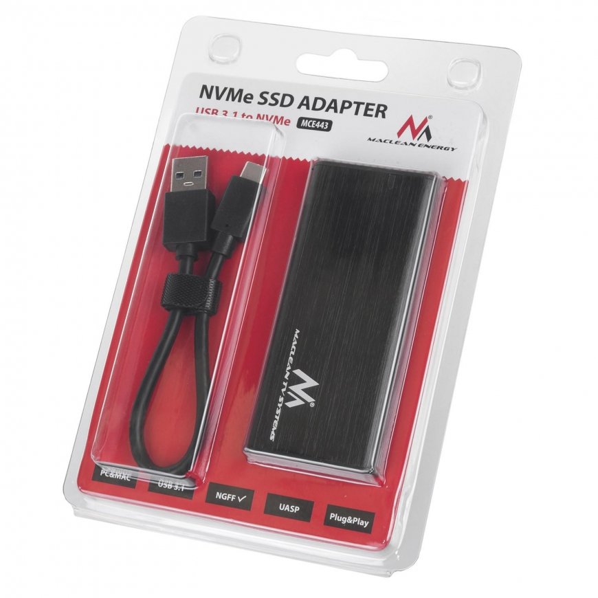 Maclean MCE443 NVMe SATA SSD M.2 Enclosure Adapter Aluminum NVMe (PCIe), NGFF (SATA) Supports USB 3.1 2230/2240/2260/2280 USAP C – 4