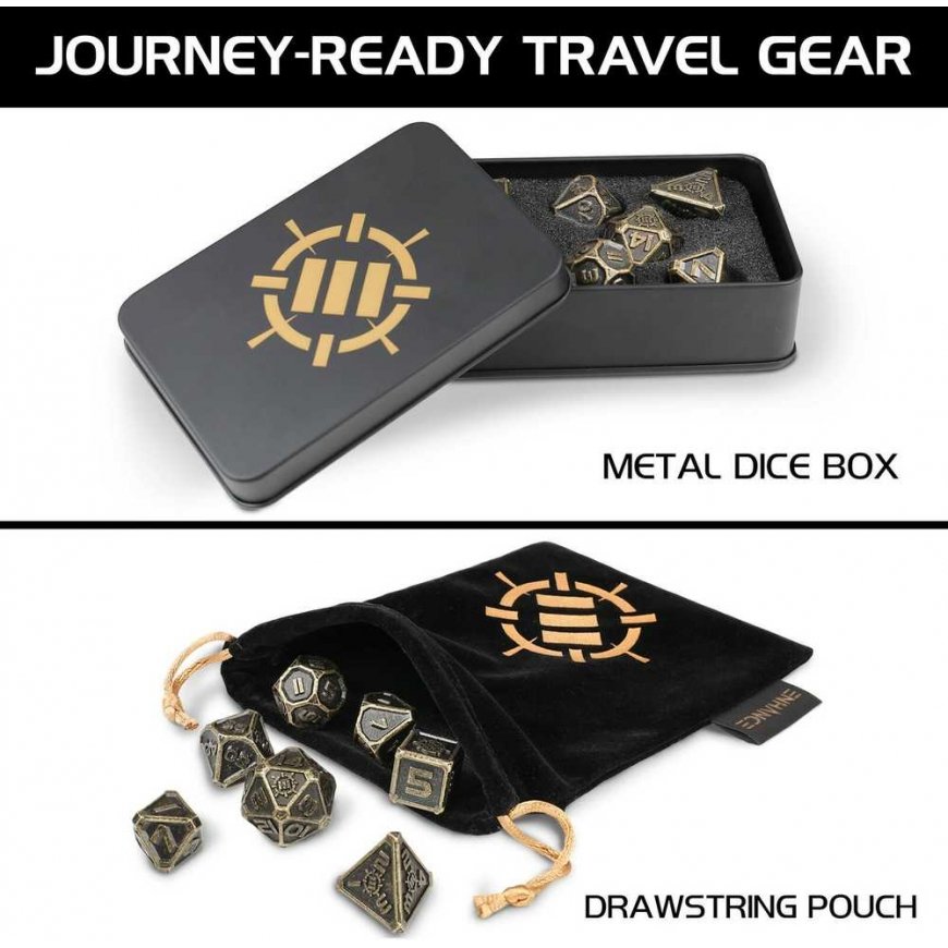 Enhance Tabletop RPGs 7pc DnD Metal Dice Set with Case and Dice Bag – 2