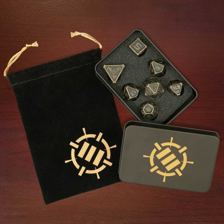 Enhance Tabletop RPGs 7pc DnD Metal Dice Set with Case and Dice Bag – 4