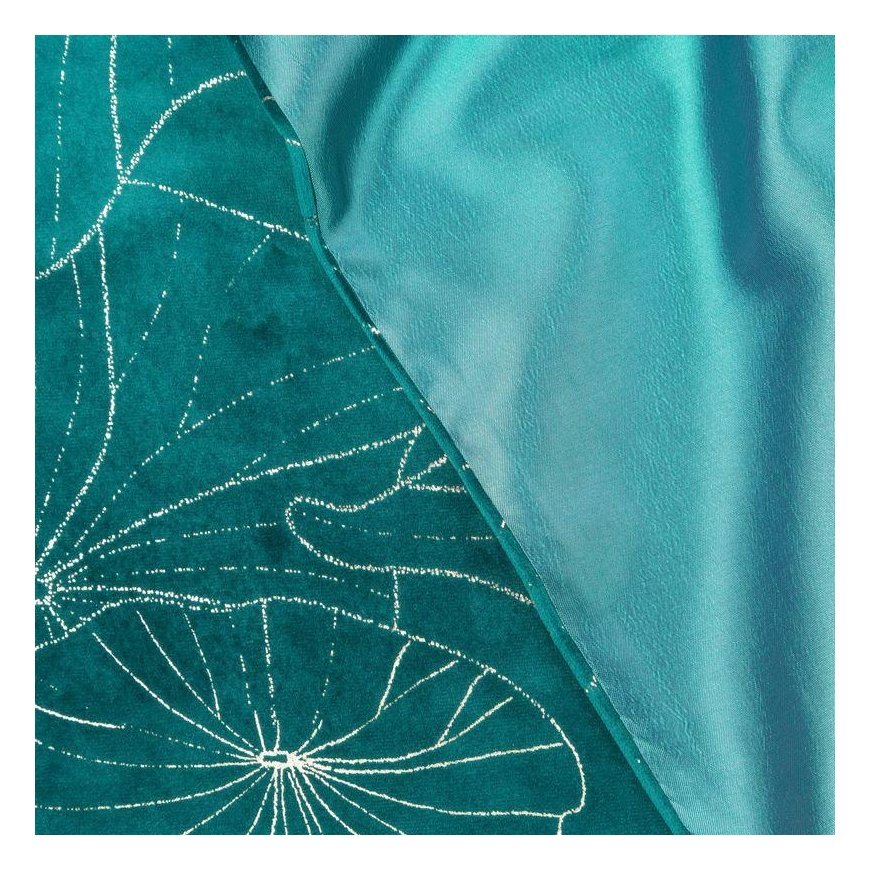 Eurofirany BLINK / 18 Velvet table runner with water lily leaf pattern, 35X180 cm, color: dark turquoise – 5