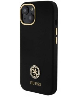 Case Guess Liquid Silicone 4G Strass Metal Logo Case for iPhone 15 Black