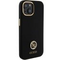Case Guess Liquid Silicone 4G Strass Metal Logo Case for iPhone 15 Black