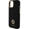 Case Guess Liquid Silicone 4G Strass Metal Logo Case for iPhone 15 Black
