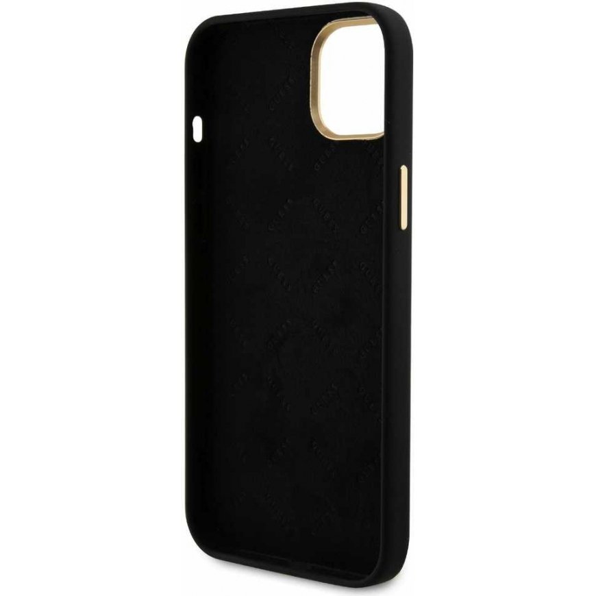 Dėklas Guess Liquid Silicone 4G Strass Metal Logo Case for iPhone 15 Juodas – 5