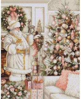 luca S Cross stitch kit White Santa Claus with Christmas tree 25x32cm SBU5019
