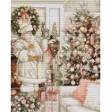luca S Cross stitch kit White Santa Claus with Christmas tree 25x32cm SBU5019