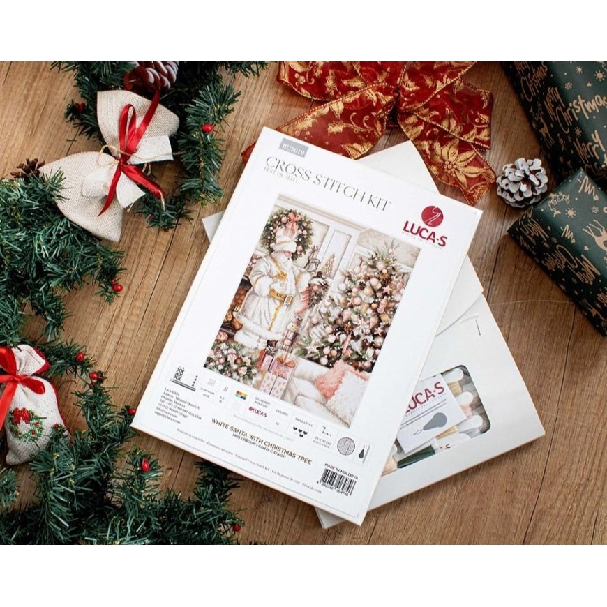 luca S Cross stitch kit White Santa Claus with Christmas tree 25x32cm SBU5019 – 2
