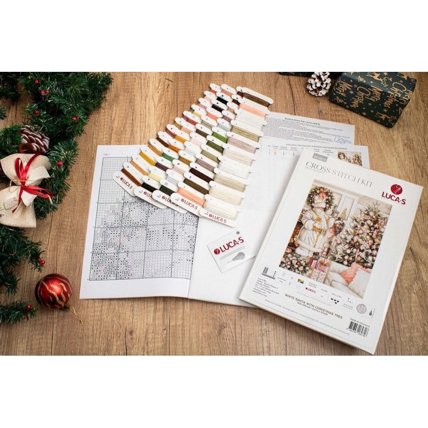 luca S Cross stitch kit White Santa Claus with Christmas tree 25x32cm SBU5019 – 3