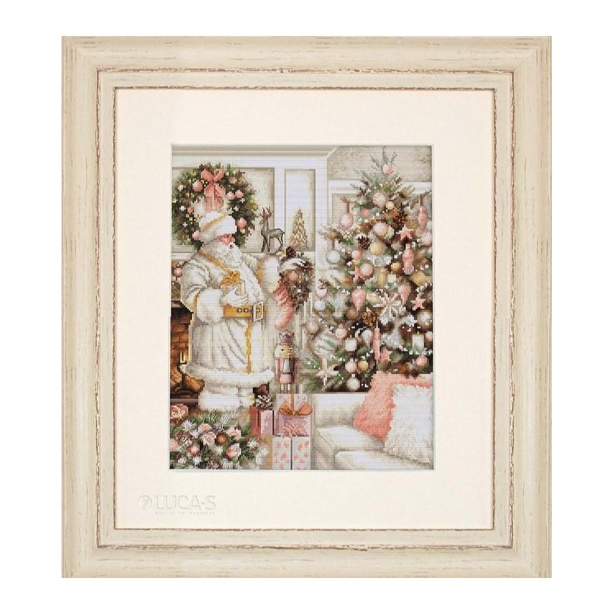 luca S Siuvinėjimo kryželiu rinkinys Baltas Kalėdų Senelis su Kalėdų eglute 25x32cm SBU5019 – 4
