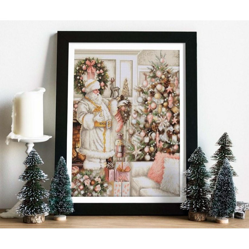 luca S Cross stitch kit White Santa Claus with Christmas tree 25x32cm SBU5019 – 5