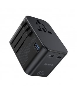 Choetech gaN 2 x USB Type C / USB 65W Power Delivery fast charger, black (PD5009-BK)
