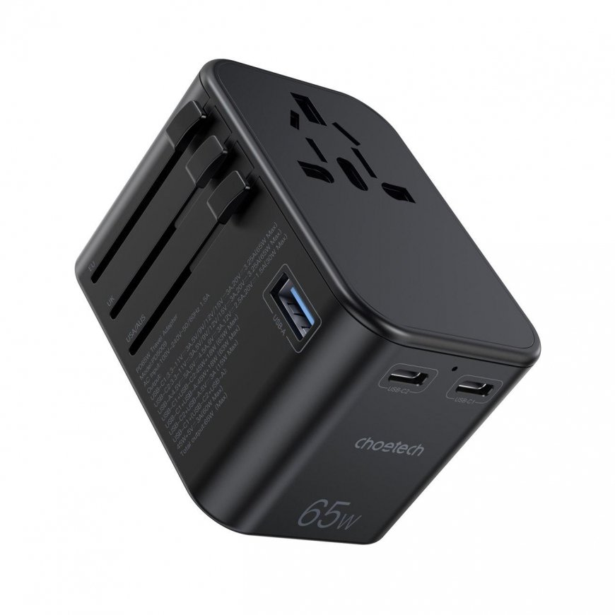 Choetech gaN 2 x USB Type C / USB 65W Power Delivery fast charger, black (PD5009-BK)