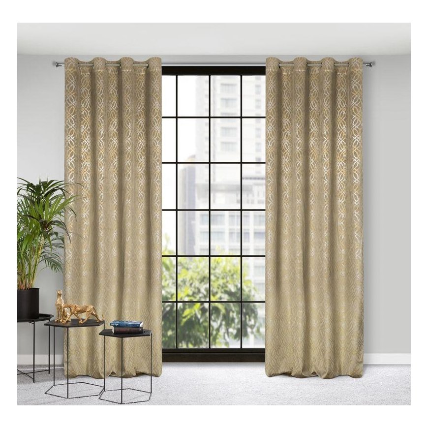 Eurofirany soft velvet curtain ARETA with boho pattern / 200 g/m2 / 140x250 / beige