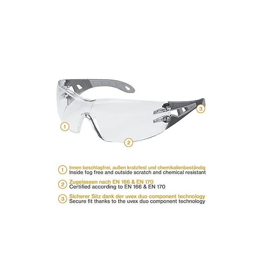 Uvex Goggles Pheos narrow clear lens, supravision HC / AF coating, anthracite / gray legs – 2