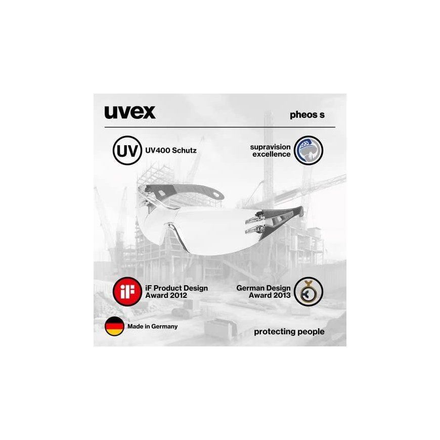 Uvex Goggles Pheos narrow clear lens, supravision HC / AF coating, anthracite / gray legs – 5