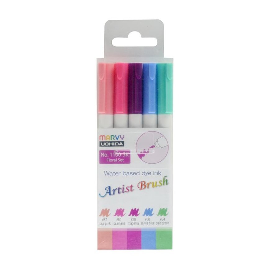 Marvy Uchida MARVY felt-tip pens with a brush tip Artist Floral, 5 pcs.