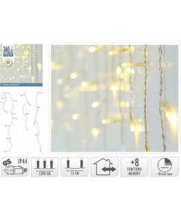KOOPMAN LAMPKI CHOINKOWE KURTYNA ŚWIETLNA ZEW 360 LED STEROWNIK TIMER CIEPŁY WHITE CABLE TRANSPARENTNY