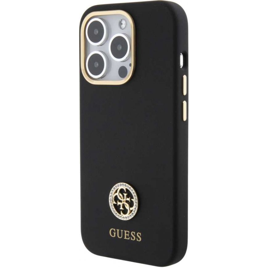 Case Guess Liquid Silicone 4G Strass Metal Logo Case iPhone 15 Pro Black – 2