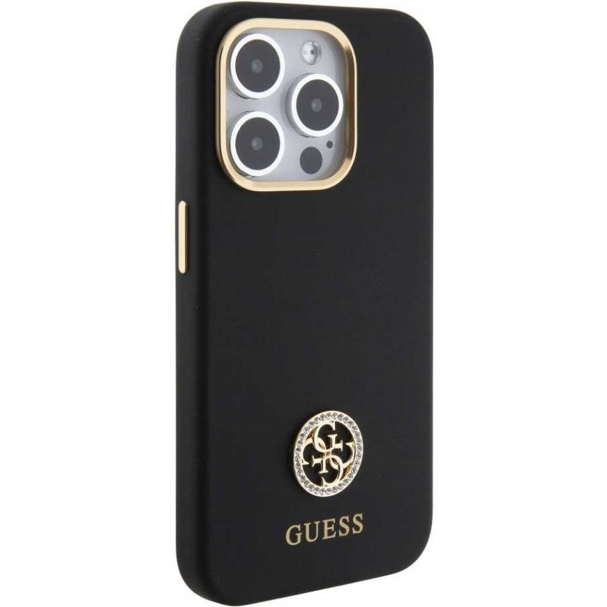 Case Guess Liquid Silicone 4G Strass Metal Logo Case iPhone 15 Pro Black – 4
